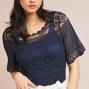 Anthropologie James Covielle Crocheted Navy Top XS